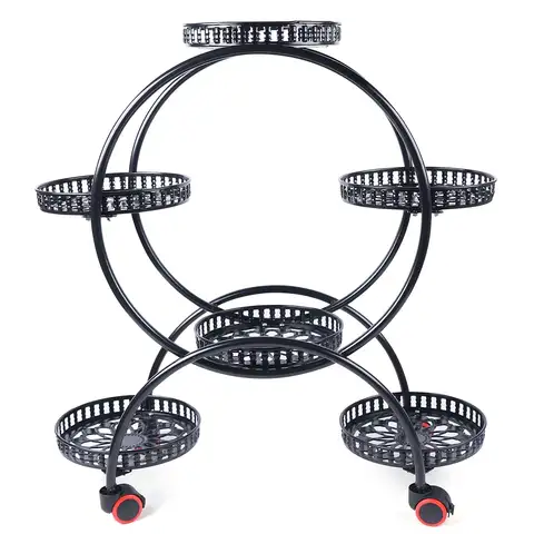 Metal Plant Stands 6 Pots Plants Flower Holder 4 Tier Display Shelf Rack with Wheels for Patio Garden Yard Home Decor Indoor and