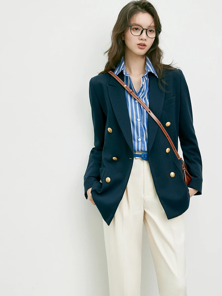 

Classic Gold Button OffiY Premium Loose Double Row Buttoning Work Environment k Blue Suit Jaet Commute Sle