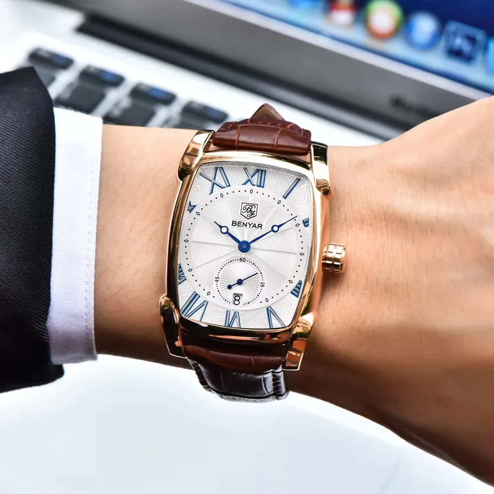 Benyar 2023 Luxury Brand Quartz Mens Watches Waterproof Military Leather Men Watches Clock Male Erkek Kol Saati Relogio