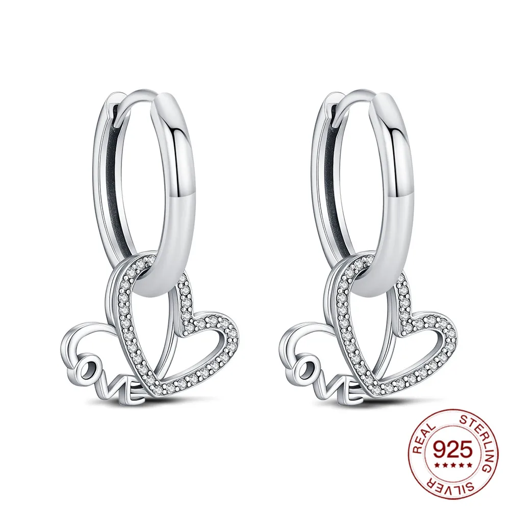 

925 Sterling Silver Love Heart Hoop Earrings Double Heart Design Romantic Dangle Earrings For Women Valentine's Day Jewelry Gift