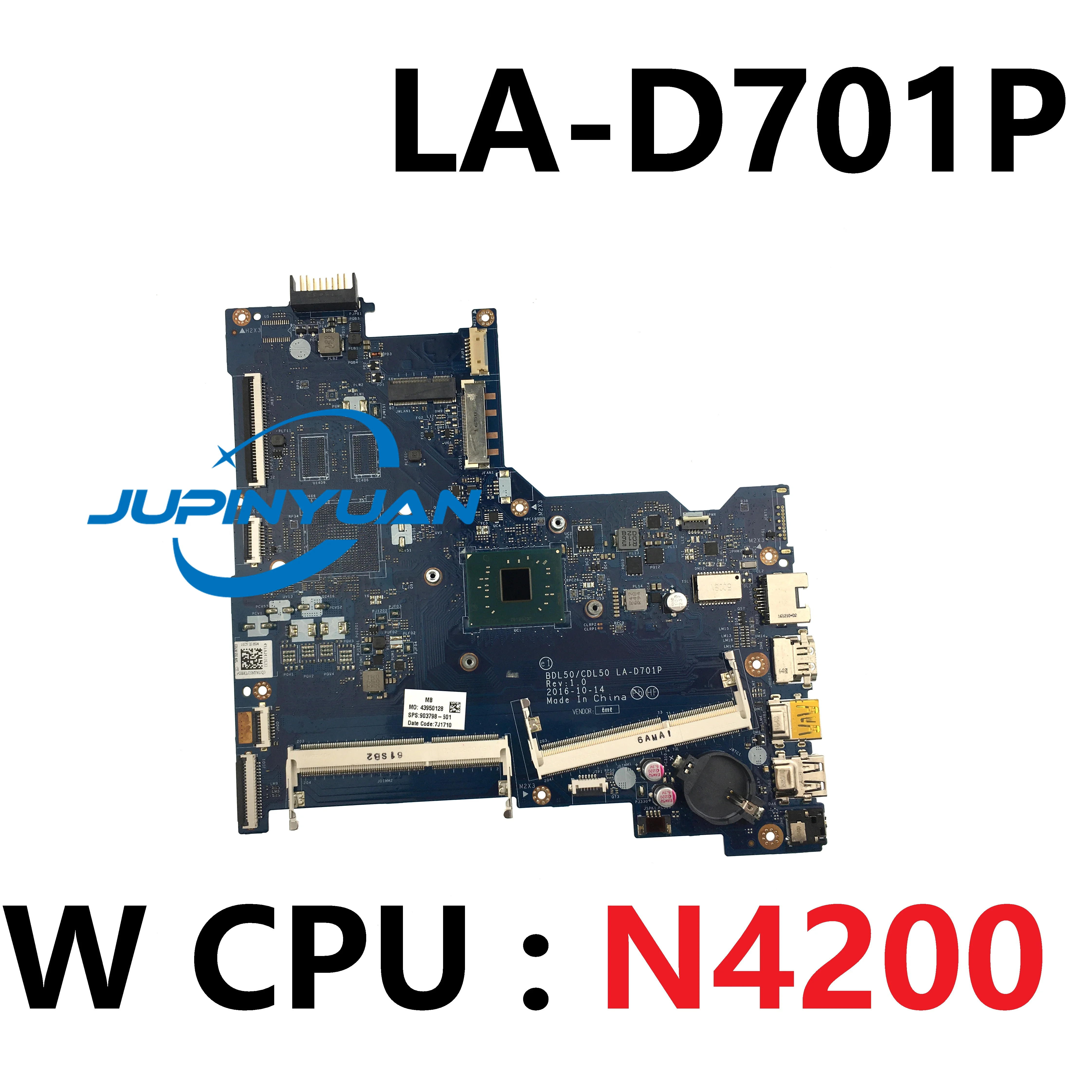 Mainboard For HP 15-AY 15T-AY 15T-AY00 Laptop Motherboard BDL50/CDL50 LA-D701P 903798-601 903798-501 903798-001 With N4200 CPU