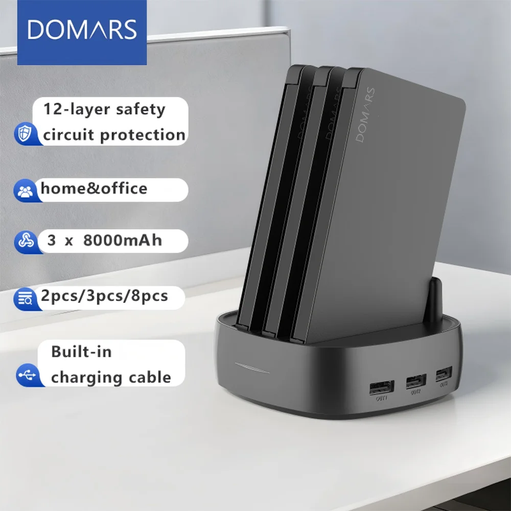Domars 3pcs 8000mAh Portable Power Bank with Charging Cable and Charging Dock PD 22.5W for iPhone Samsung and Huawei