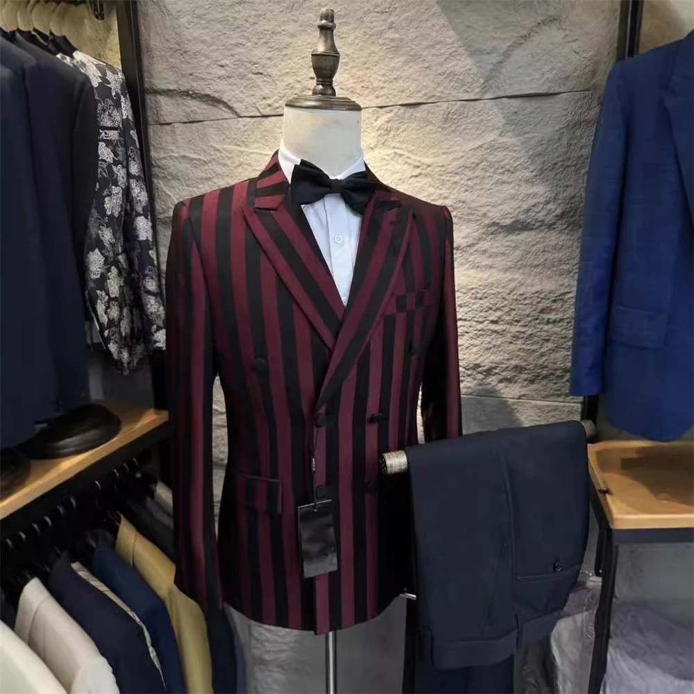 Completo da uomo con spalline in due pezzi, Blazer doppiopetto e pantaloni neri smoking Slim fit abiti formali da festa nuziale per uomo