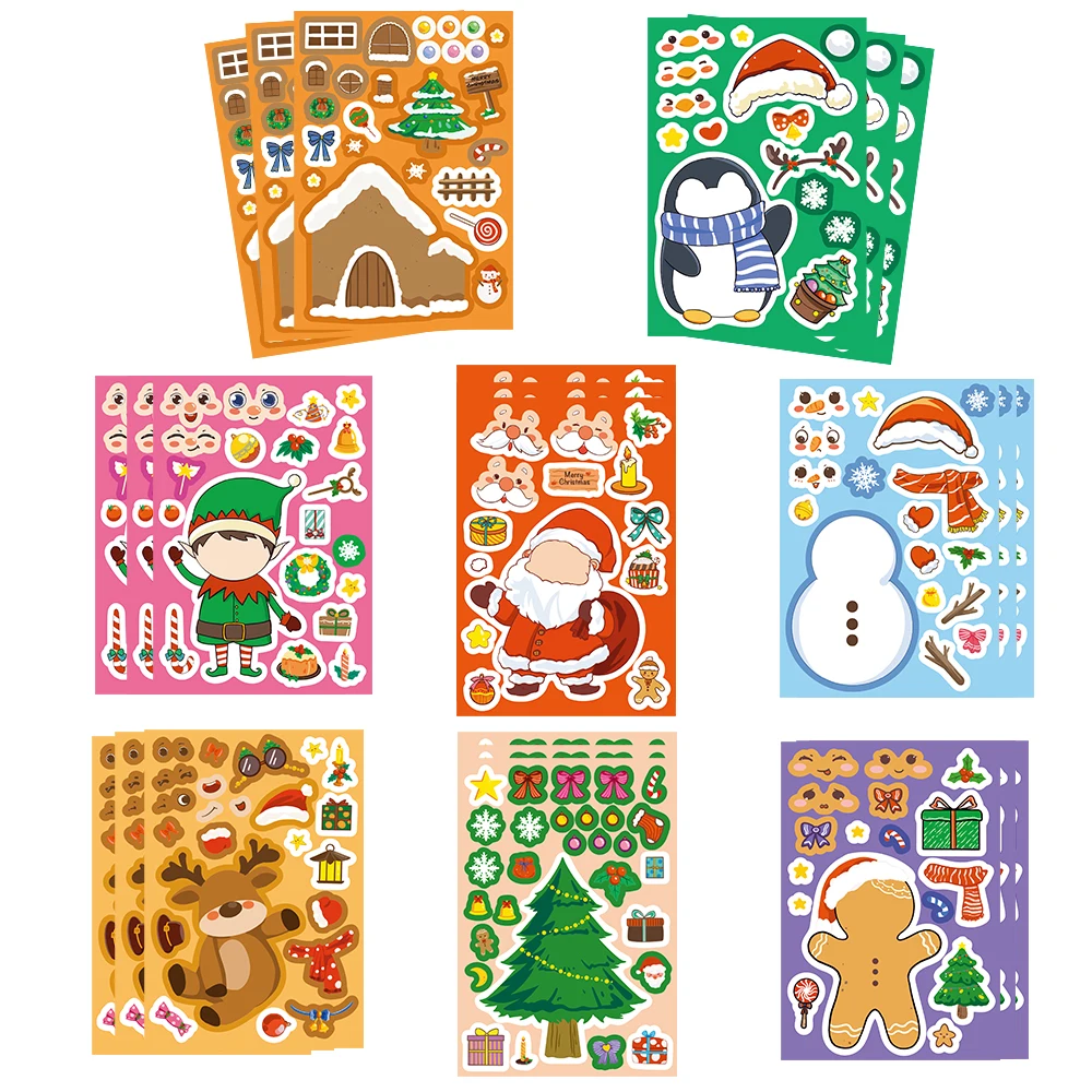 8 قطعة عيد الميلاد الكرتون الوجه تغيير ملصق الكولاج الإبداعية الكرتون الغيتار الهاتف الغيتار جدار الأمتعة القرطاسية ملصقات