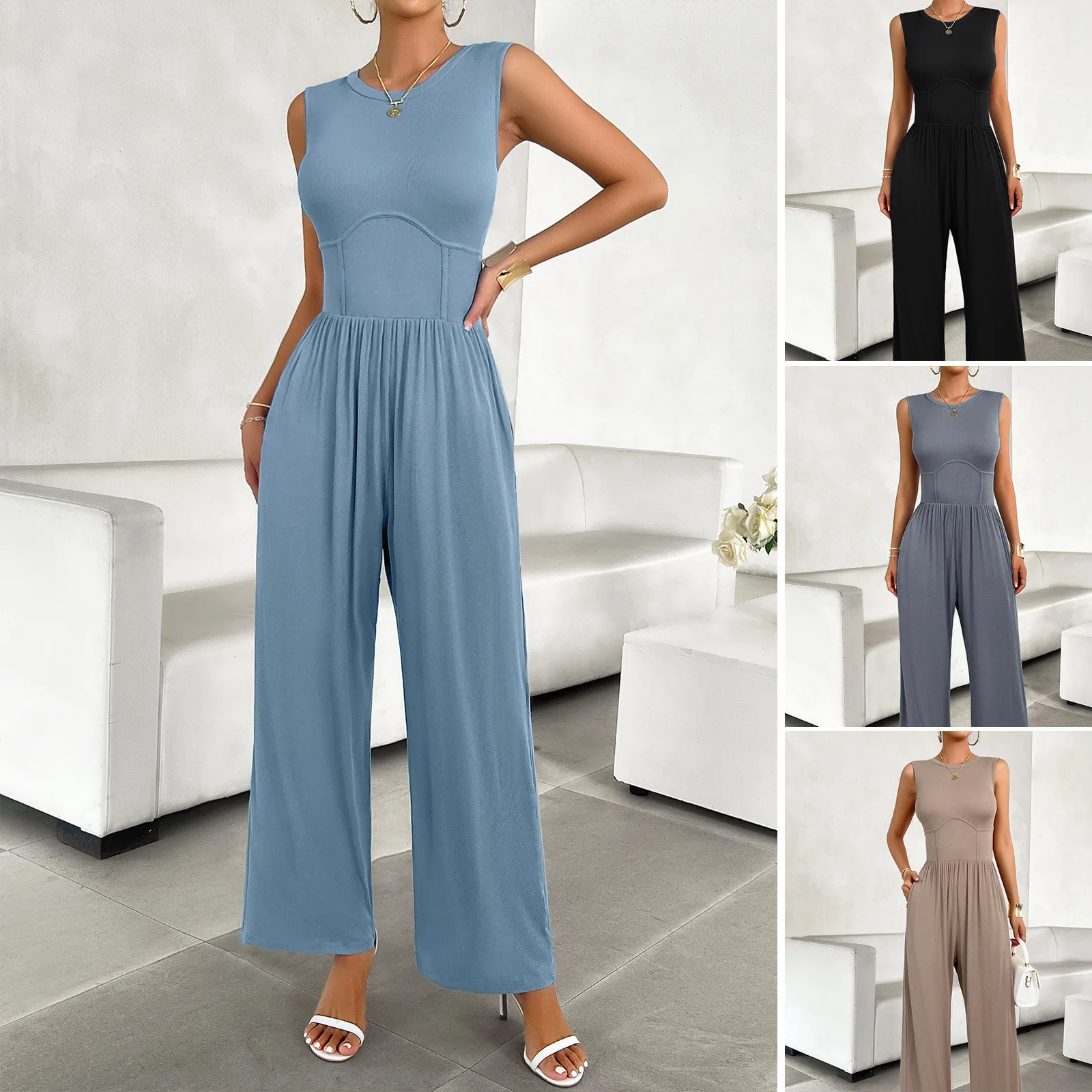

YJKDYK 2025 Summer Women's Bodysuit Solid Color Sleeveless Female Jumpsuit Slim Fit Lady's Streetwear Overall Women's Rompers