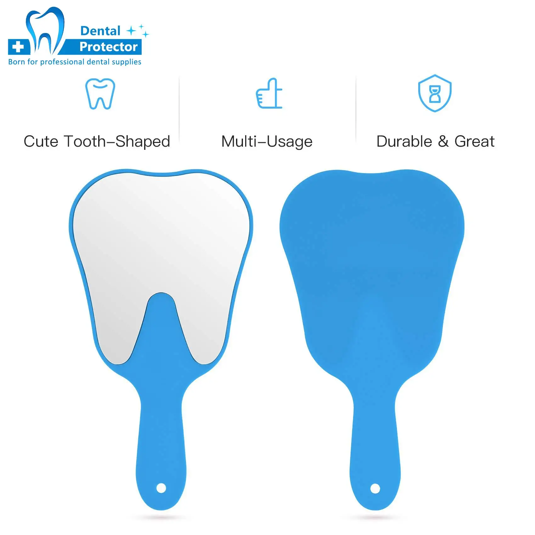 Specchio a mano infrangibile in PVC da 2 pezzi con manico Specchi a forma di dente Esame dentale della bocca Specchio per trucco Accessori per odontoiatria