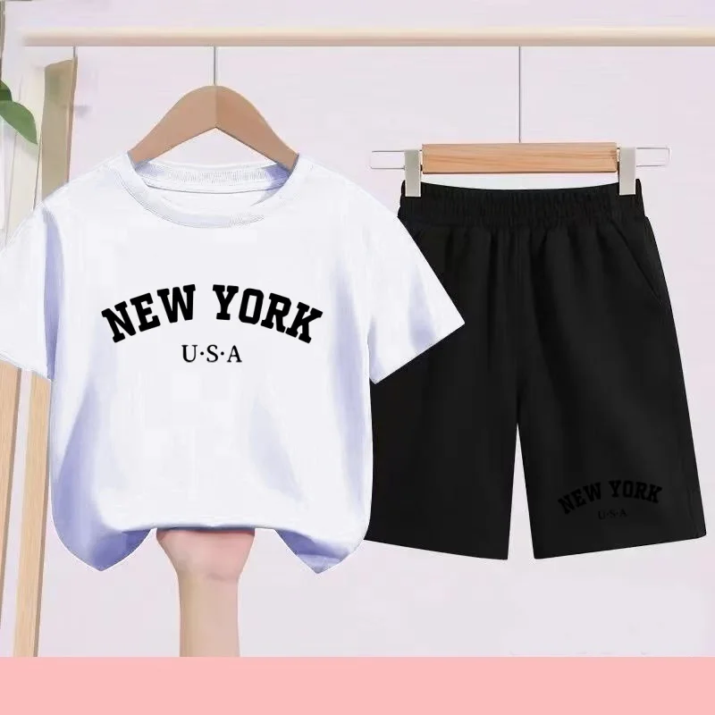 

Children's Summer T-shirt + Shorts. Cartoon-style Handsome Boy Cartoon Image. Suitable for Sports and Exercise. Boys' Clothing
