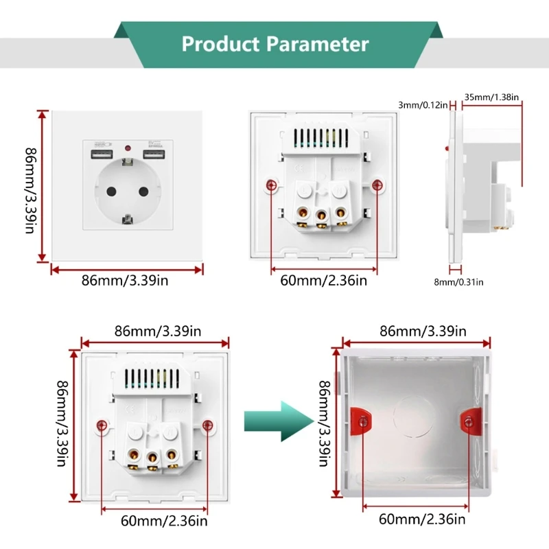 Ổ cắm điện USB hiện đại có cổng USB và TypeC, phích cắm Châu Âu 16A tương thích, nhanh chóng