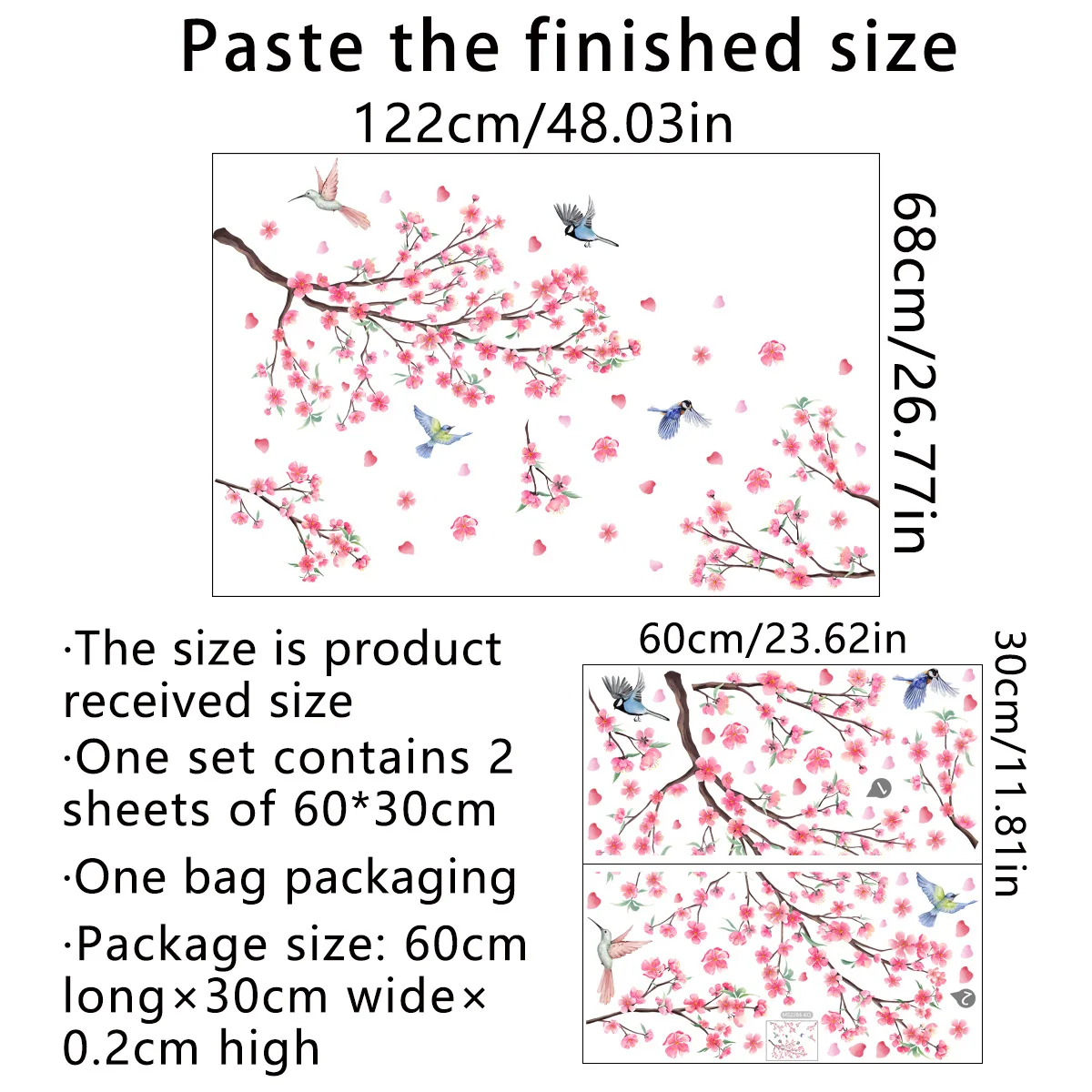 나뭇가지 새 복숭아 꽃 벽 스티커, 배경 벽, 거실 홈 장식, 창의적인 벽지, Ms2284, 2 개