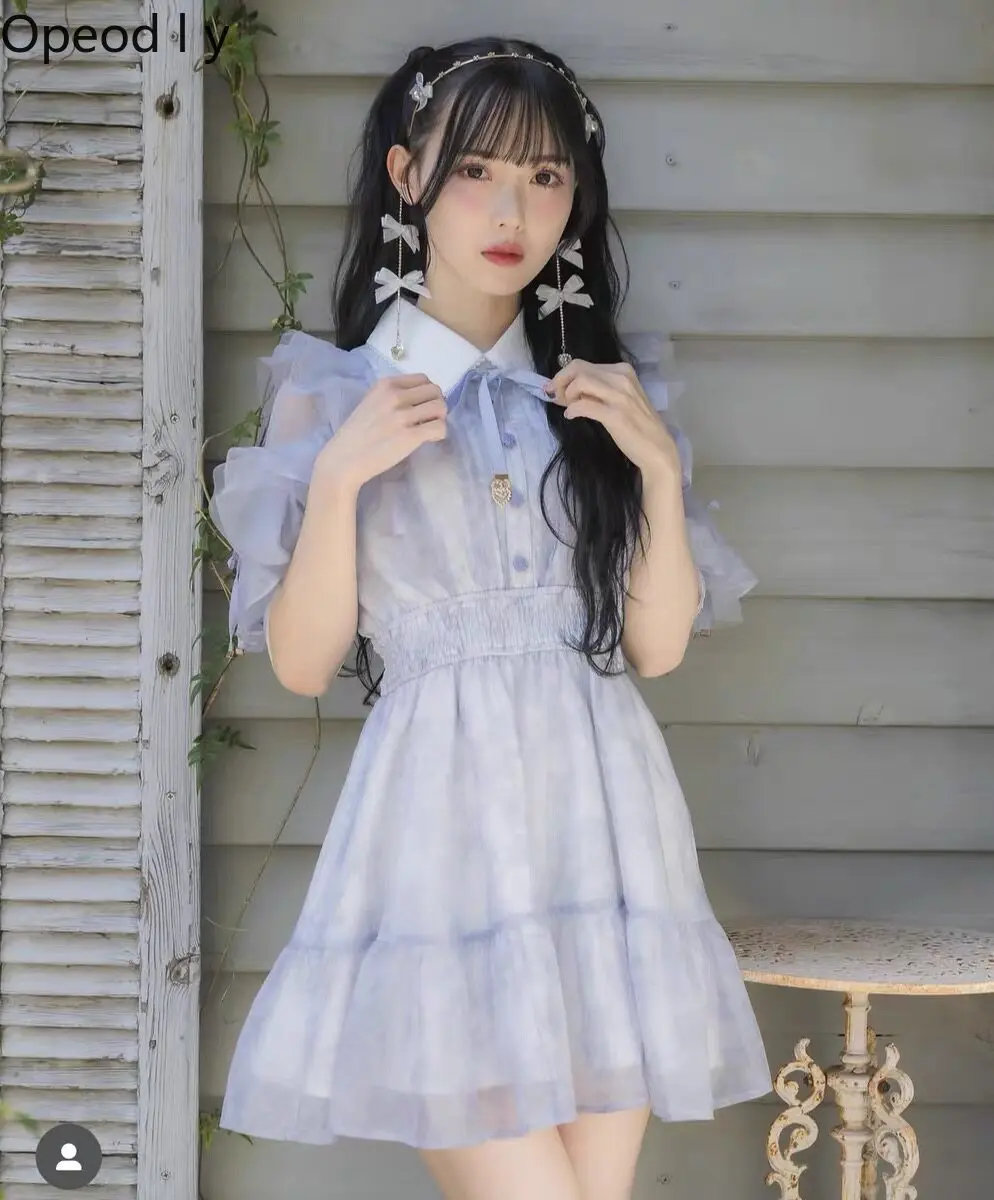 

Japanese Girl Clear Mass-produced Floral Puff Sleeve Dress 2026 New Sweet Cute High-waisted Slimming Ruffle A-line Dress