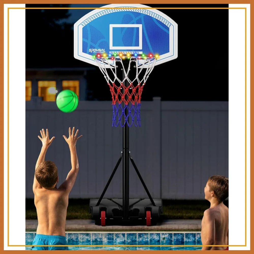 

Portable Basketball Hoop for Teens, Adjustable 3.8-7 ft, with Fillable Base & Wheels, LED Night Lighting