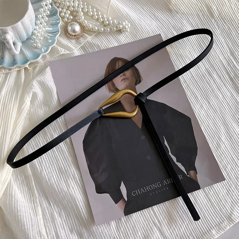 Women's Knotted Thin Solid Color PU Leather Belt
