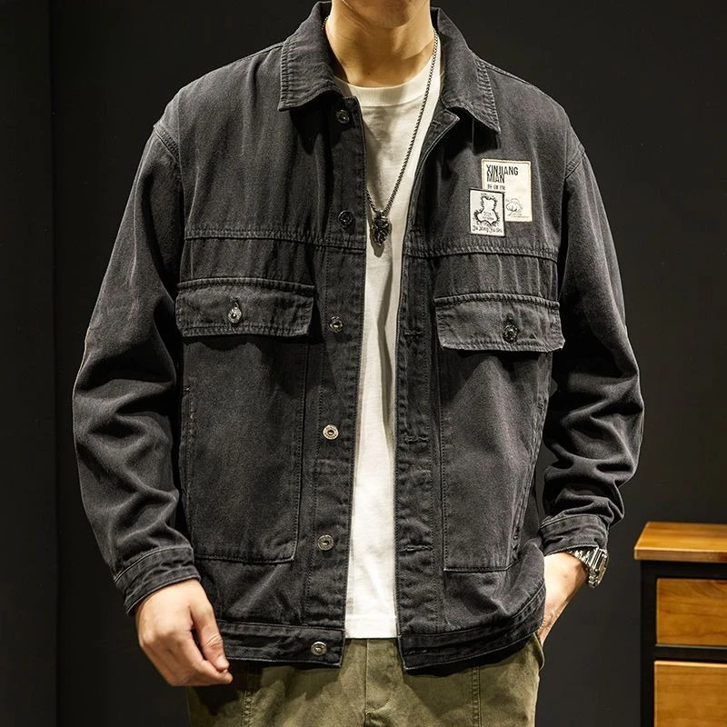 

Весенне-осеннее ковбойское пальто с лацканами для мужчин, модная одежда, винтажная верхняя одежда в стиле рок, низкая цена, эстетические корейские джинсовые куртки Y2k, мужские