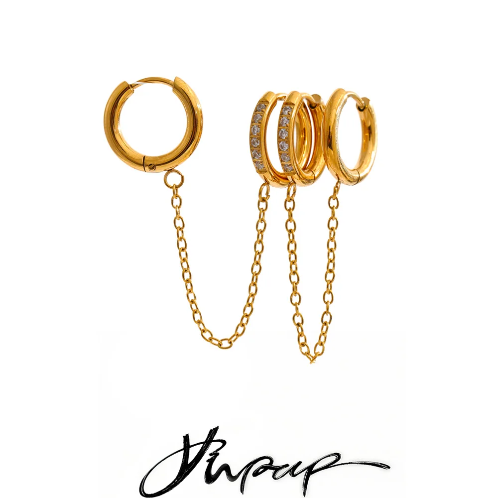 Brincos de Argola Pendentes Yhpup de Aço Inoxidável com Zircônia e Corrente de Borla para Mulheres, Banhados a Ouro 18K PVD, Joias Delicadas para o Dia a Dia