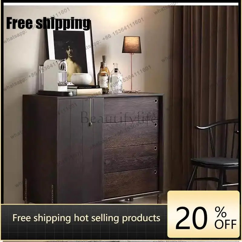 HOT Nordic solid wood dining side, locker medieval storage oak sliding door drawer porch cabinet