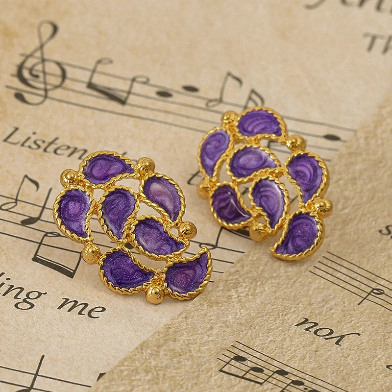

Vintage Fashion Iris Ear Drop Dangle 925 Silver Pin Purple Enamel Flower Ear Stud For Women Autumn Ornament French Chic Jewelry