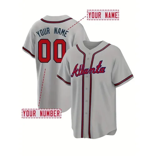 Imagen 2 del producto Camiseta de béisbol bordada con nombre y número personalizados para hombre, camisa de manga corta transpirable personalizada con cuello en V de Atlanta, Falcons