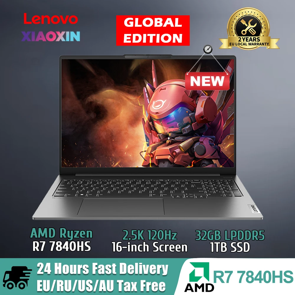 Lenovo Xiaoxin Pro 16 Laptop AMD Ryzen R7 7840HS 32GB RAM 1T/2TB SSD 16-inch 2.5K 120Hz IPS Full Screen Notebook PC