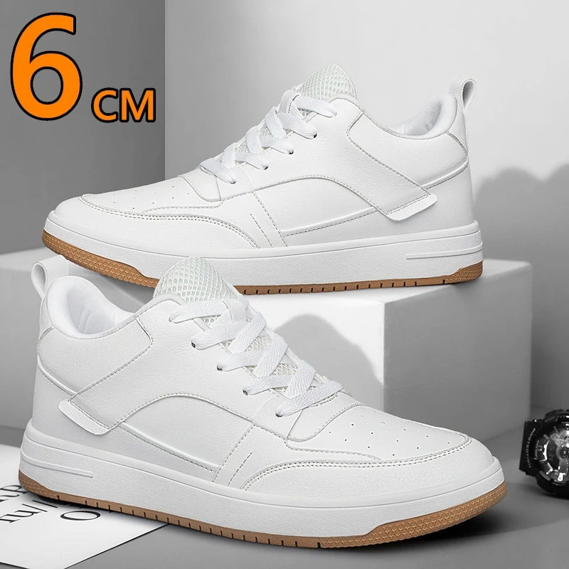 

Мужская повседневная обувь из натуральной кожи с лифтом, дышащие черные/белые кроссовки, увеличивающие рост, модные спортивные туфли высотой 6 см