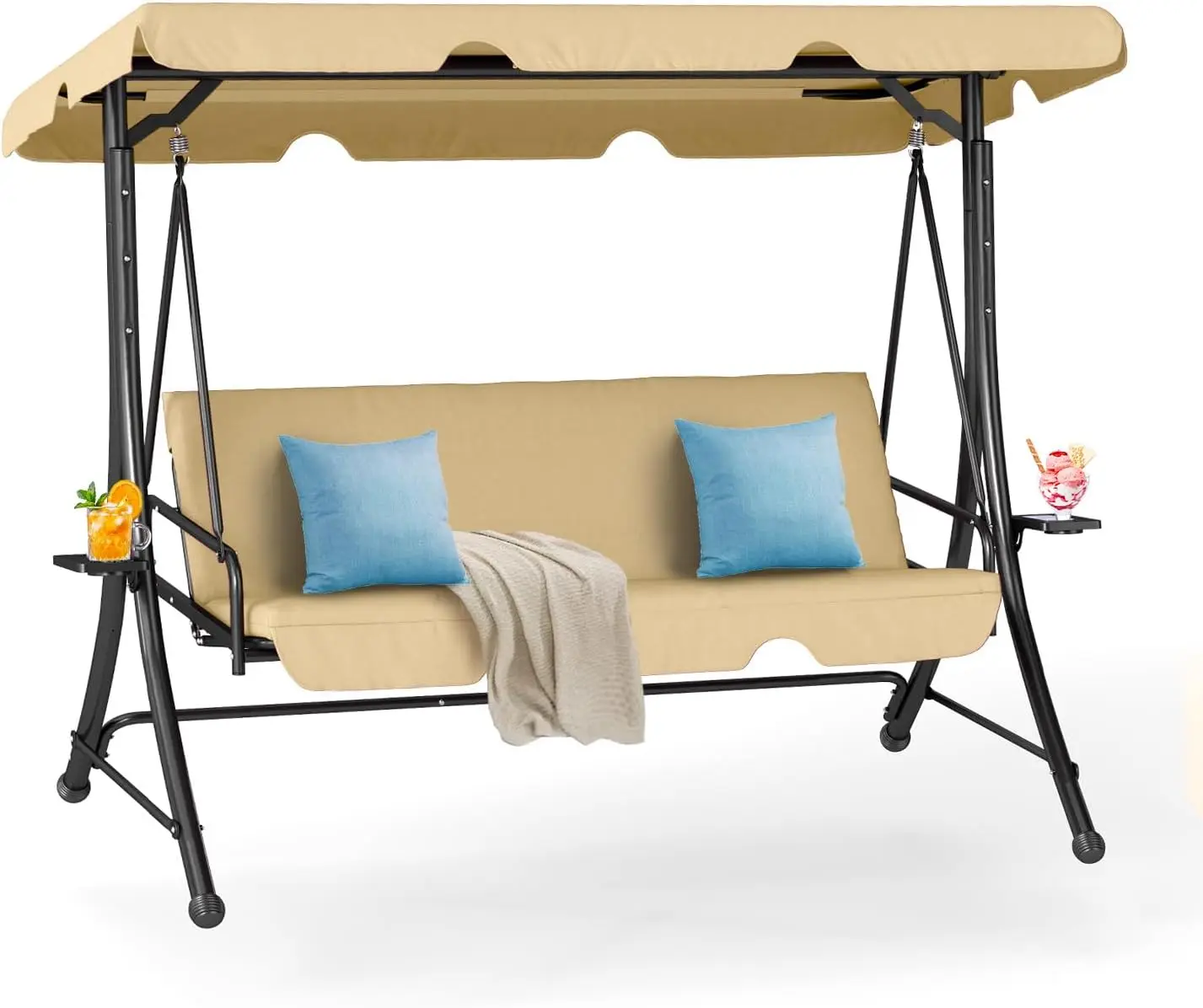 

2-in-1 Outdoor Patio Swing 3-Seat Porch Swing with Adjustable Canopy and Removable Cushions, Perfect for Patio, Backyard,