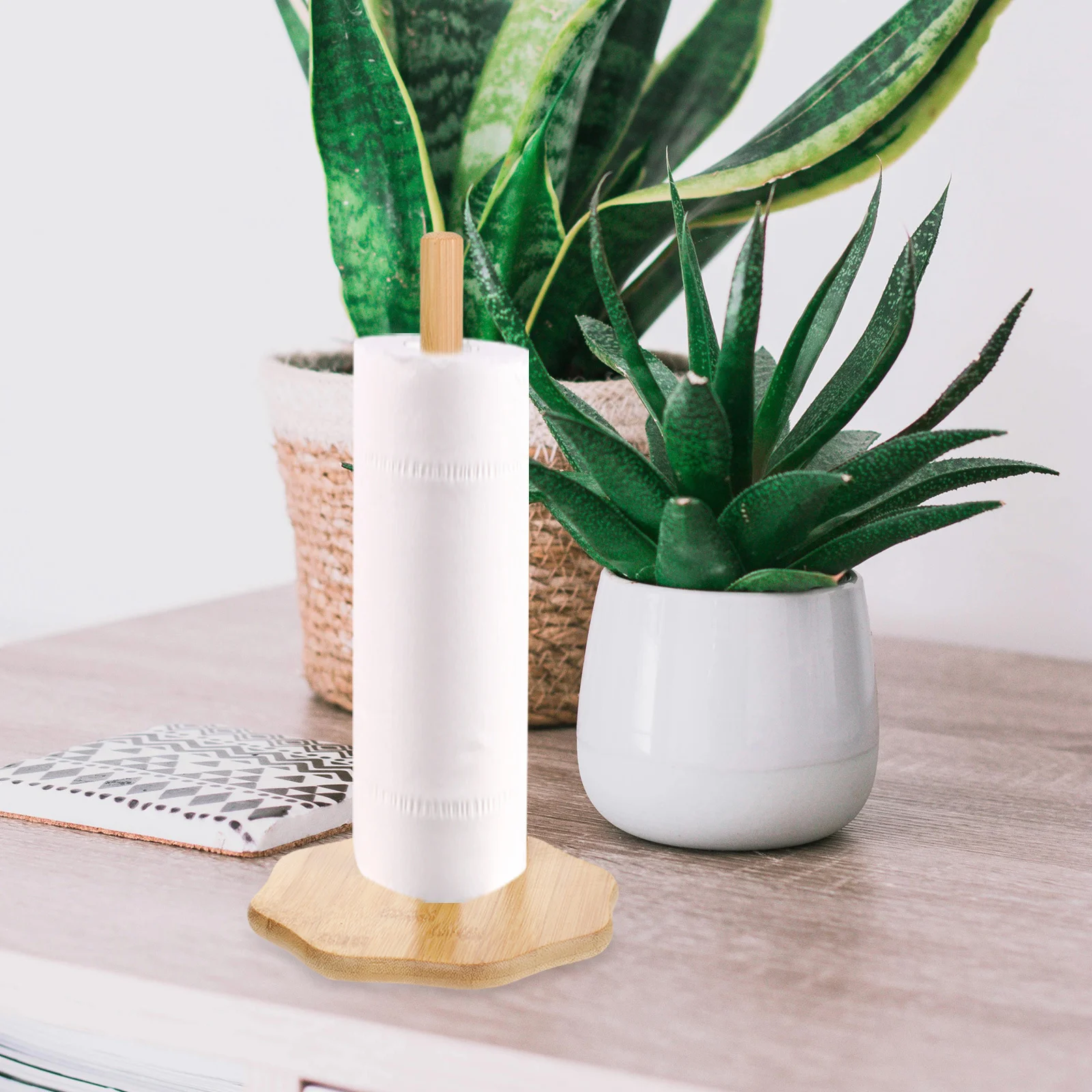 

Kitchen Bamboo Paper Towel Rack Multifunctional Organizer Stylish Easy Access Compact Size Countertop Dining Room