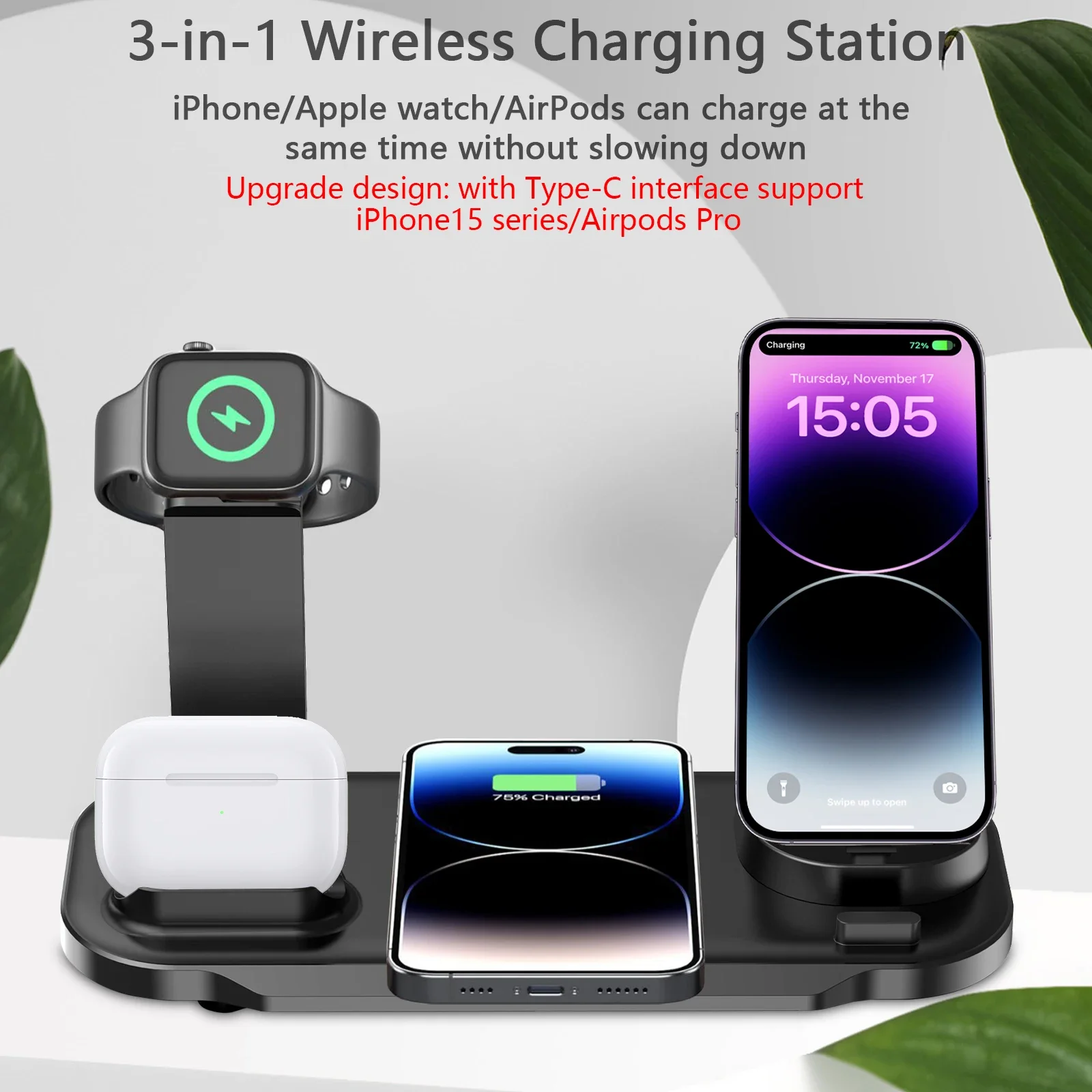 7 in 1 30W 360° Rotate Wireless Charger Stand Pad For iPhone Samsung Xiaomi iWatch 8 7 6 Airpods Pro Fast Charging Dock Station