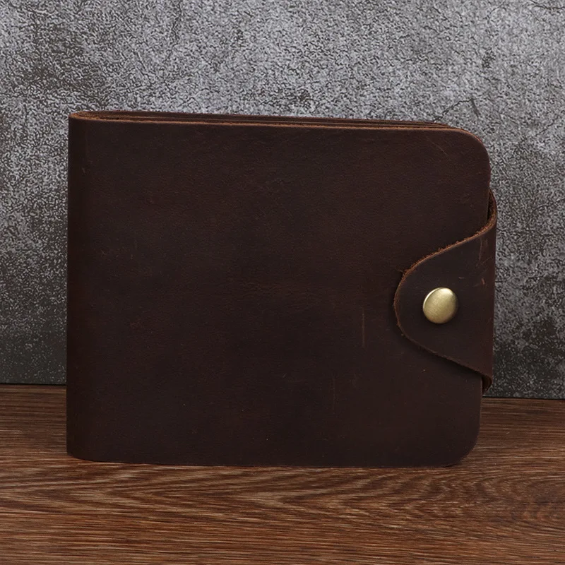 YH3199 Crazy Horse Leather Men's Wallet Horizontal Short Buckle Money Clip Layer Leather Retro Make Old Card Bag