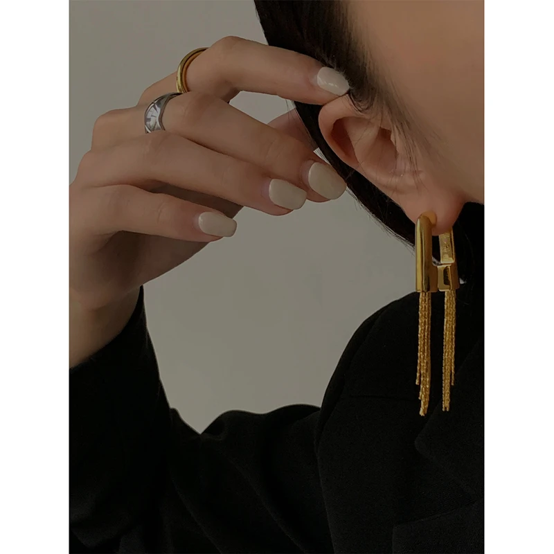 kshmir 2023 Metal wheat tassel earrings front and back long exaggerated studs for women trend jewelry gifts