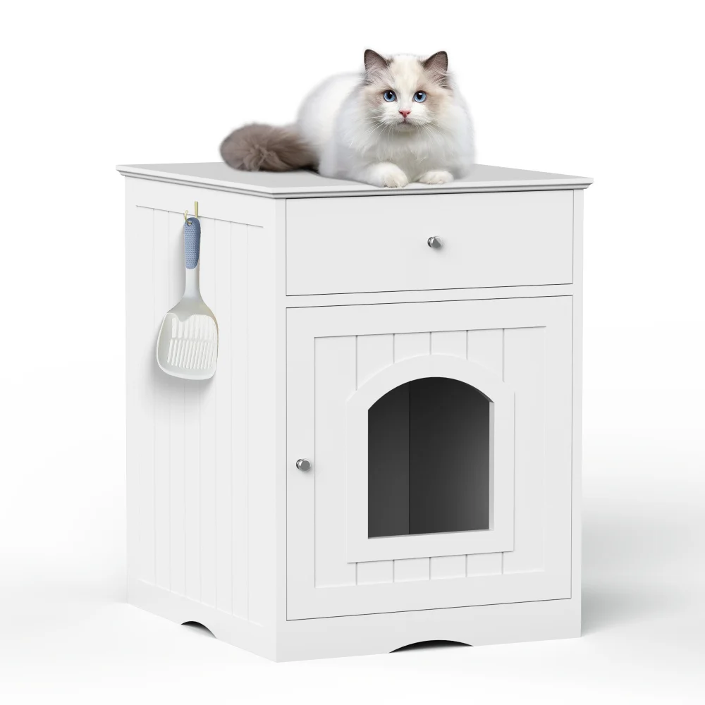 Caixa De Litter De Gato De Madeira Com Gaveta, Mesa Lateral, Caixa De Animais De Estimação Interior, Mesa De Cabeceira Em Casa, Cesta De Condomínio, Camas