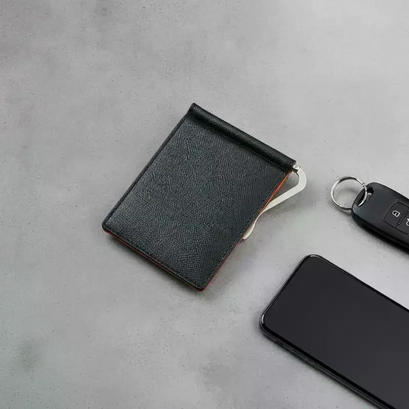 Slim Cross-Grain Leather Money Clip Wallet: Black/Coffee Brown with Multi-Card Slots - Perfect for Business Travel & Daily Carry