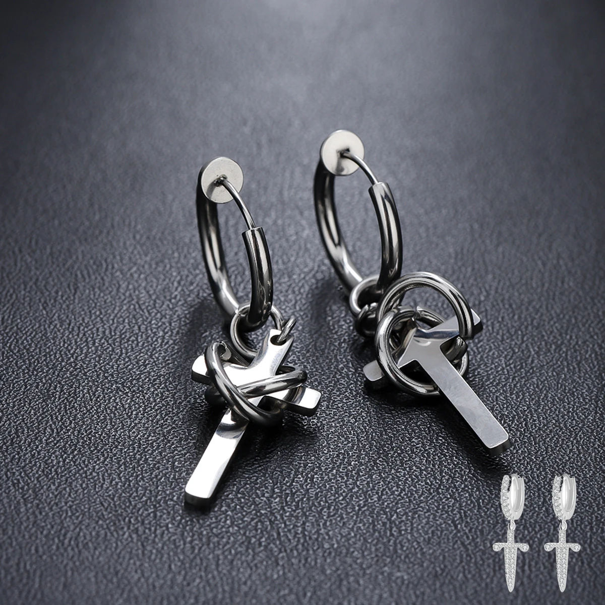 1PC Men's Hip Hop Twisted Cross Knot Dangle Earrings No Piercing Titanium Steel Drop Earings Clip On Ear Rock Jewelry Gifts