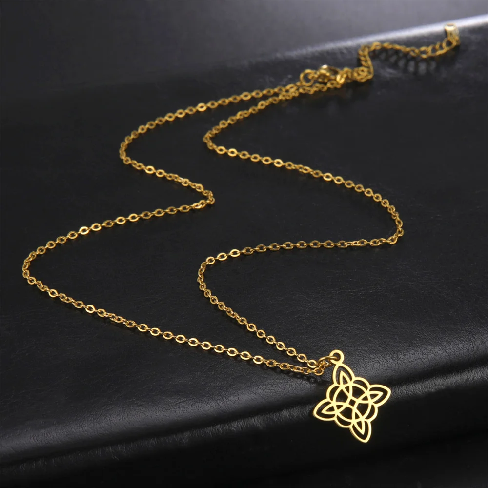 Witch Knot Necklace Women Stainless Steel Chain Choker Vintage Witchcraft Wicca Pendent Necklaces Amulet Jewelry nudo de bruja