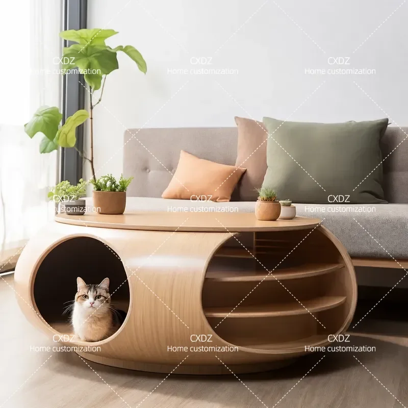 Removable Washable Semi-Closed Cat Nest Coffee Table Universal All Seasons Furniture for People and Cats Autumn Winter Pet