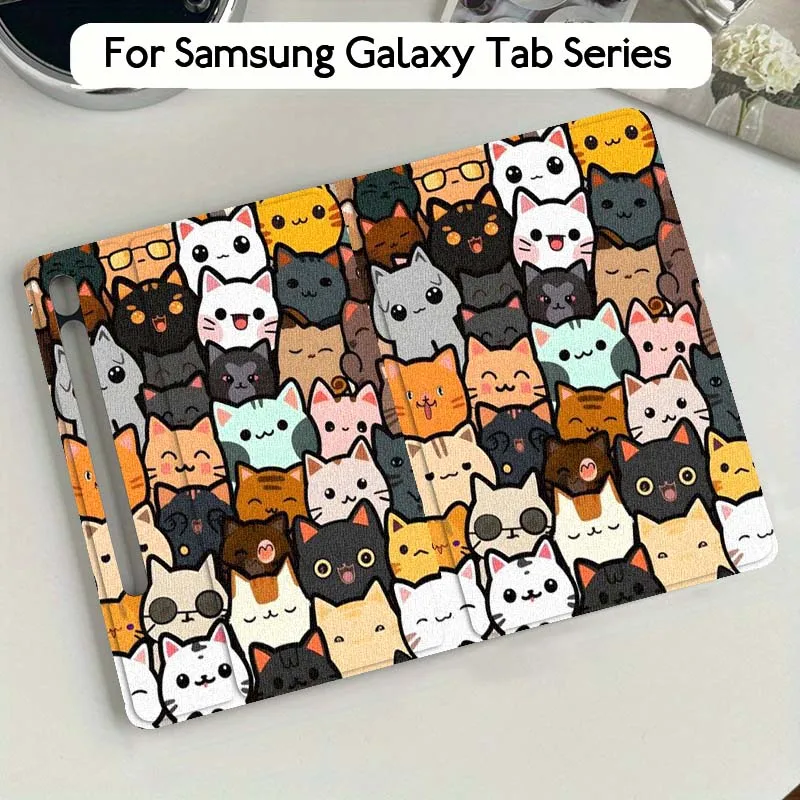 Cartoon Cat Flower For Samsung Galaxy Tab S9 S10 S6 S7 S8 FE Plus Lite Inch Foldable Cover Tablet Case