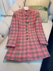 Women Tweed Coat French Ladies Outerwear Female Elegant Vintage Top Quality 2024 Autumn Winter Plaid Woolen Outerwear New