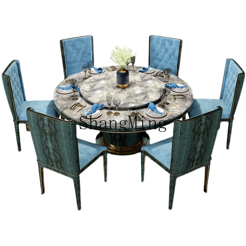 

CL post-modern light luxury marble dining table and chair restaurant luxury round stainless steel dining table