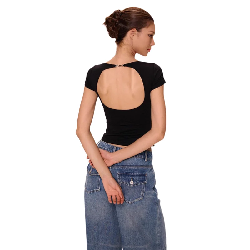 تي شيرت C-GEM-Women بدون أكتاف بدون ظهر - تصميم بسيط، مقاس نحيف، مقاس خصر، قميص علوي متعدد الاستخدامات بأكمام قصيرة