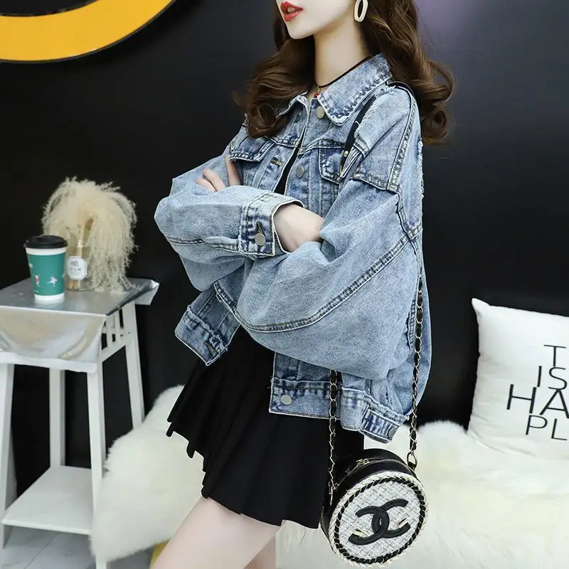 

Loose Denim Top for Women Hong Kong Style Retro Internet Celebrity Fashionable Cardigan Short Jacket