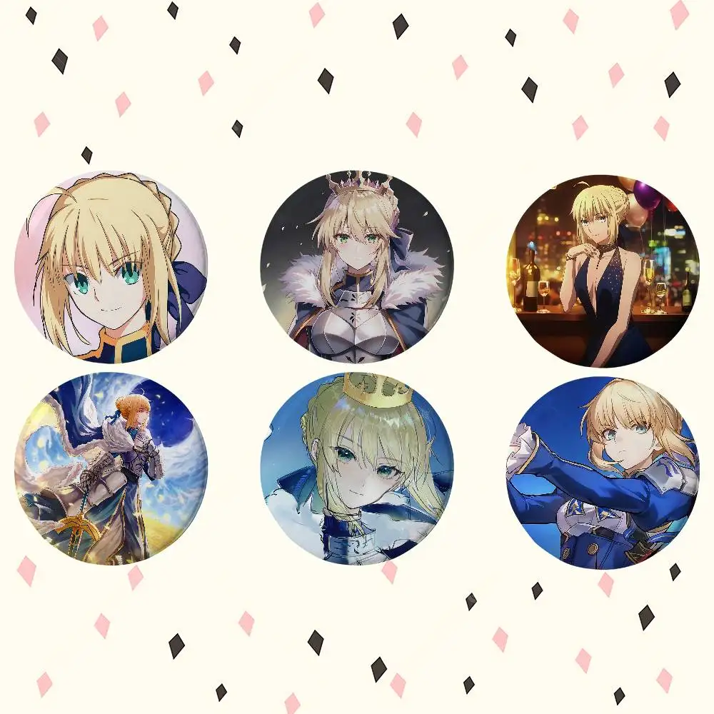 Cartoon A-Artoria P-Pendragon Round Exquisite Badge Brooches Creative Pins For Clothes Hat Backpack Gift Accessories