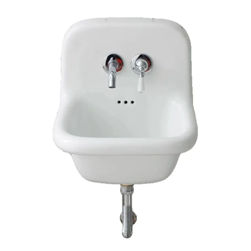 Wall-mounted retro ceramic wash basin, bathroom, balcony, ultra-deep washbasin, wall faucet basin
