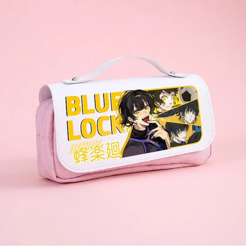 Anime Bloqueio Azul Cosplay Bag, Tecido Oxford Estudante Couro PU, Flip Pen Bag, Papelaria para Estudante, Bachira Meguru, Seishiro Nagi