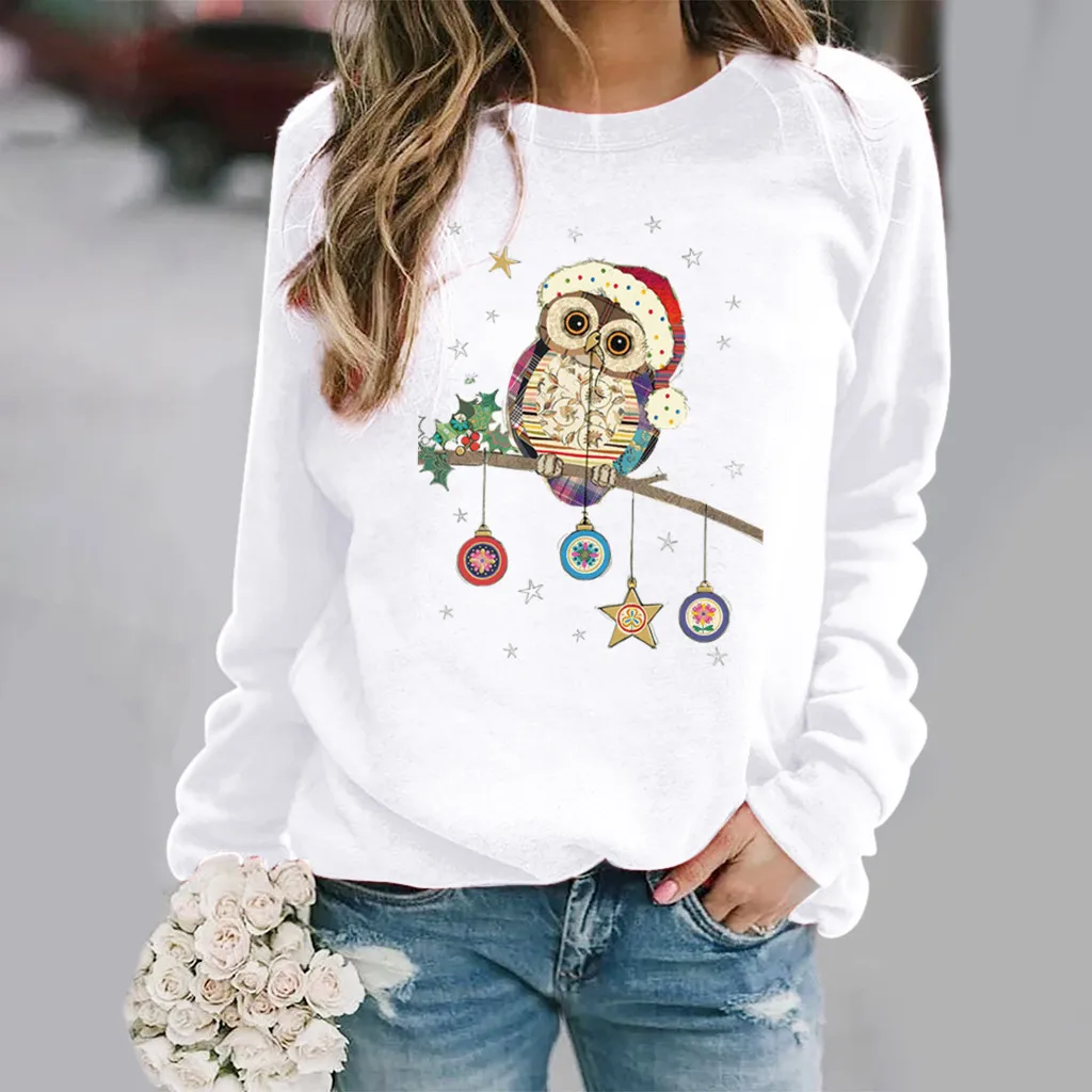 Crew-neck Hoodie Fashion Print Instagram Owl Pullover Base Sweatshirt Streetwear Women Clothes Sweatshirts