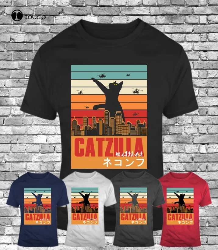 Catzilla Meme Funny Men'S T-Shirt Halloween Animal Cat Lover Gift Tee Custom Aldult Teen Unisex Digital Printing Xs-5Xl