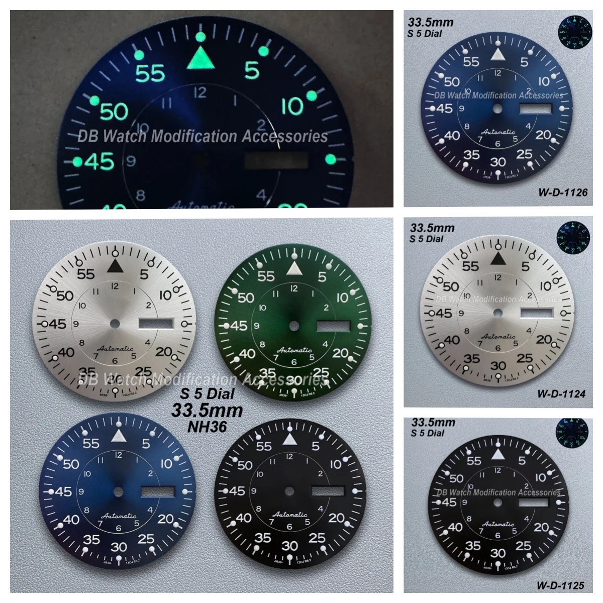 

33.5mm S 5 Logo Sunray Dial Fit NH36/4R36 Movement Green Luminous High Quality Watch Modification Accessories