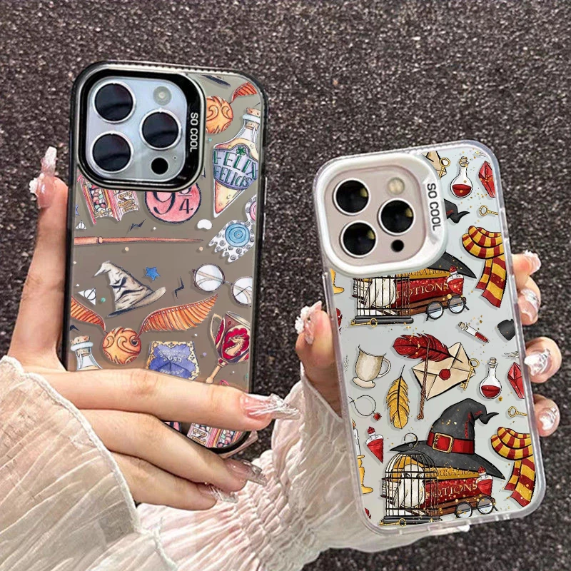 Gorgeous Potters Wand Harries Phone Case For Apple iPhone 15 14 13 12 11 Pro MAX XR Colored Silver Plated Inside Cover