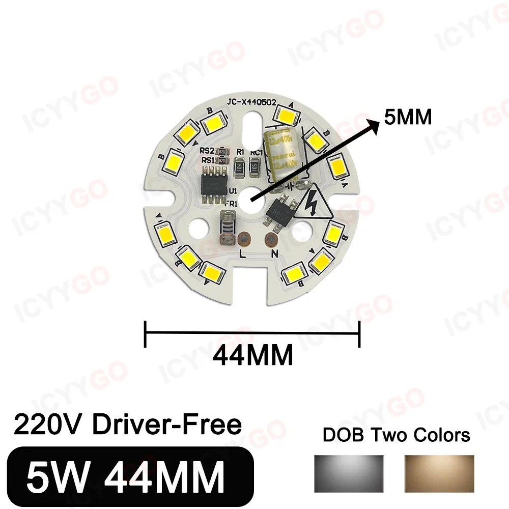 LED 5W 7W 9W 12W 15W 18W Bulb AC 220V DOB Board Round Module Light Source Board for LED Downlight Chip Spotlight Two-Color