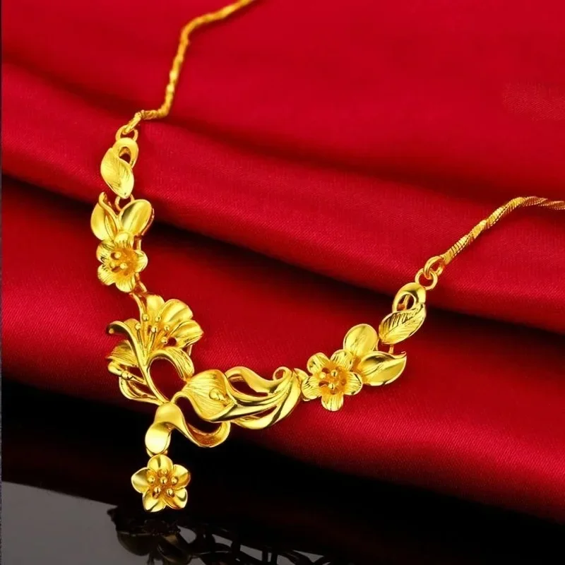 

9999 Real Gold Tulip Rose Flower One Necklace, 24K Yellow Gold Flower Pendant Light Luxury Elegant Necklace Wedding Mother Gift