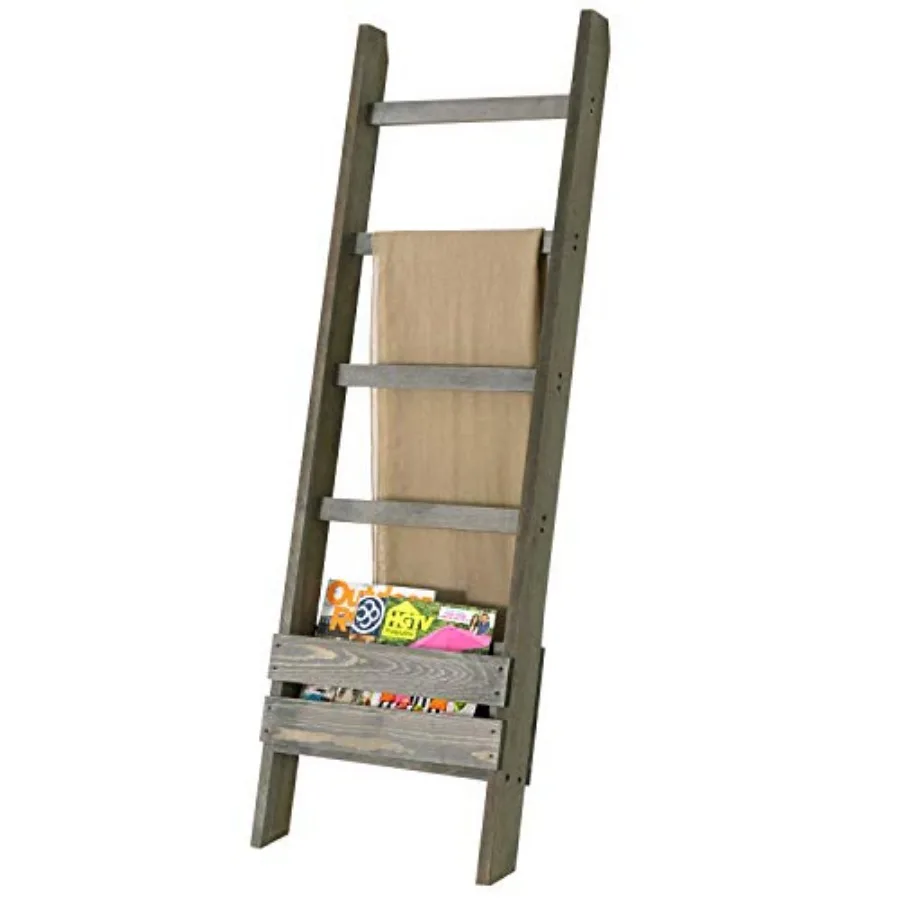 

Blanket Ladder with Storage Shelf Wooden Blanket Holder Rack Decorative Ladder Shelf Drying and Display Rack for Bathroom Livin