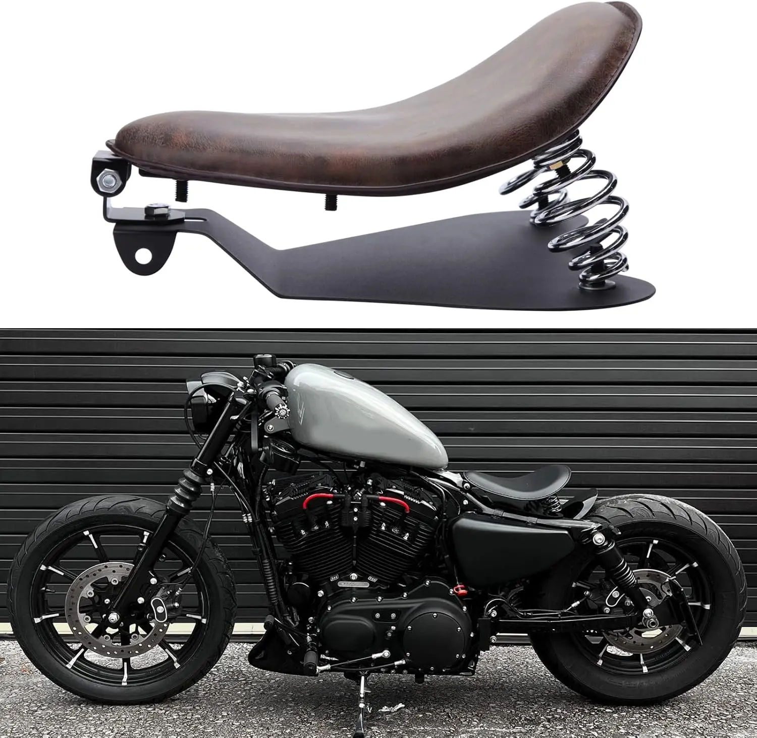 Retor Brown Motorcycle Bobber Solo Seat Spring Base Plate Bracket Kit Compatible with Harley Sportster XL 883 1200 48 (Retro Bro