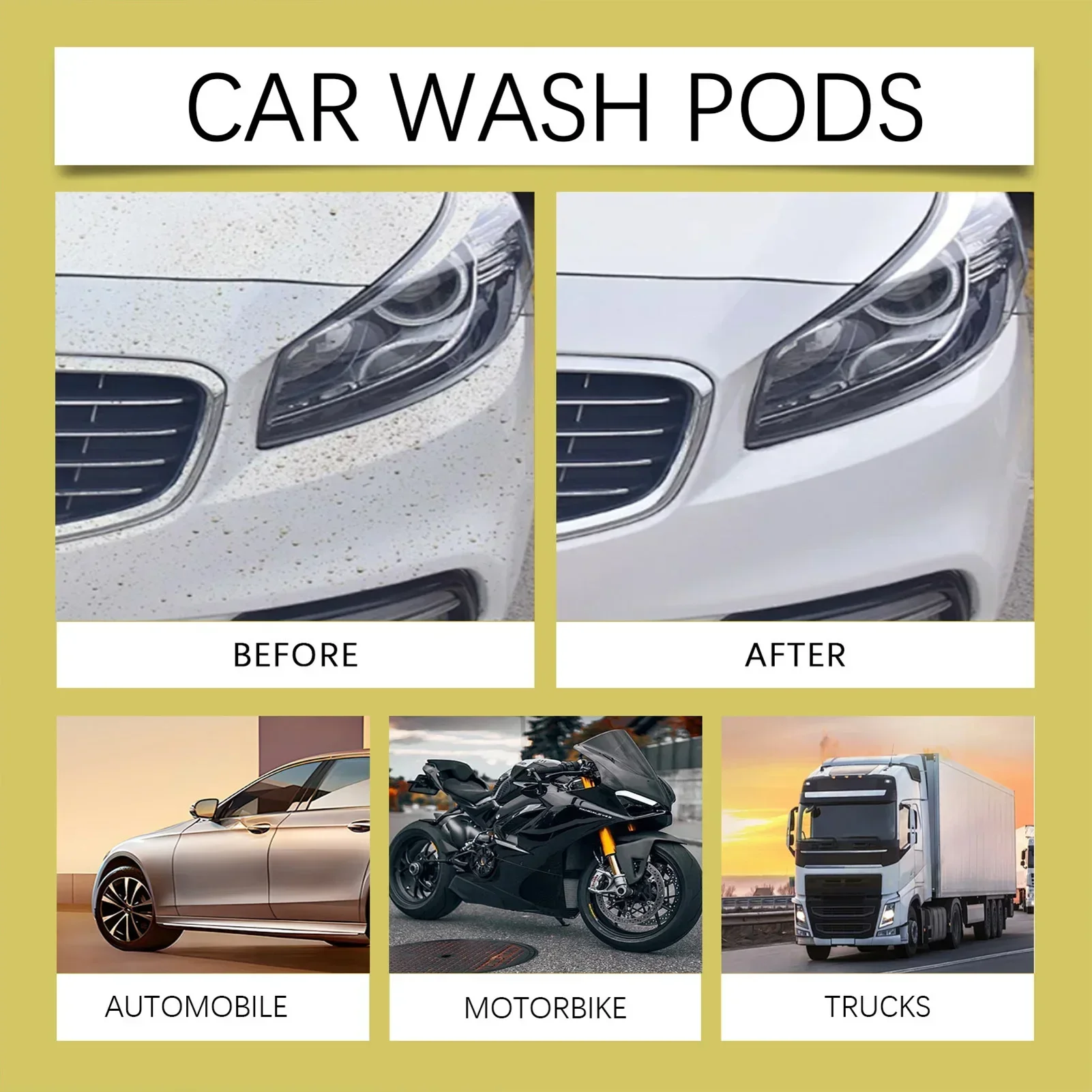 Dissolvable Car Wash Pods Super-Concentrated Formula Car Cleaning Tool Suitable for Motorcycles Cleaning